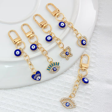 Blue Evil Eye Keychain with Rhinestone Charm Bag Pendant