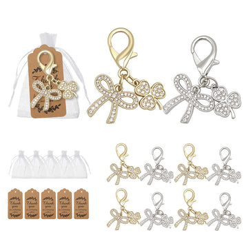 Rhinestone Bow Clover Charm Lobster Clasp Keychain