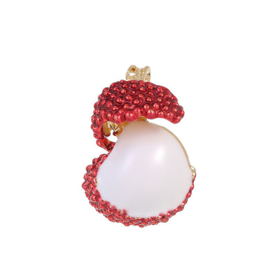 Front product view of the lychee brooch pin in red and gold