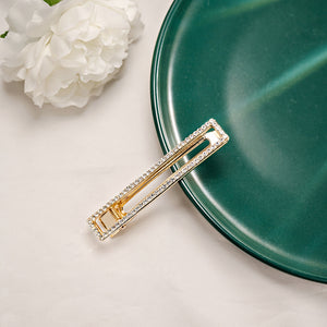 Gold and Silver Rhinestone Hollow Rectangle Hair Clips