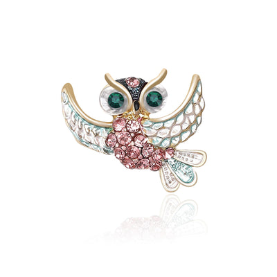 Main front view of Colorful Crystal Owl Brooch In Blue And Pink Designs