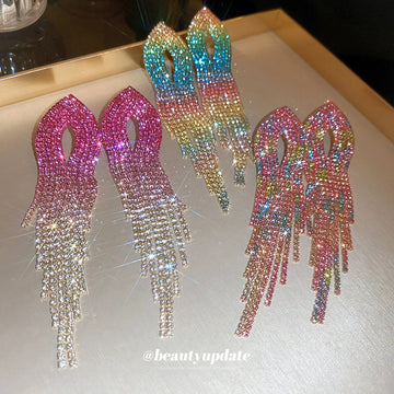 Color Gradient Crystal Fringe Earrings in Three Designs