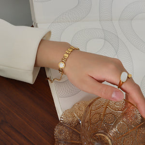 White Shell Geometric Gold Link Bracelets Star Round T