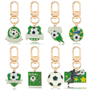 Soccer Ball Metal Clip Keychains, Eight Green Designs
