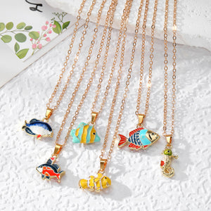Gold Tone Enamel Ocean Animal Pendant Necklaces Six Styles