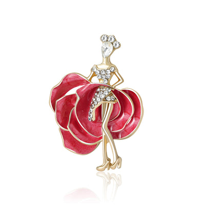 Enamel Dancer On Flower Brooch group view