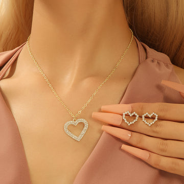 Heart Crystal Look Necklace and Stud Earring Jewelry Set