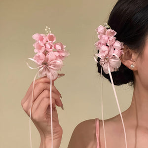Chiffon Flower Duckbill Clip Rhinestone Ribbon Two Styles