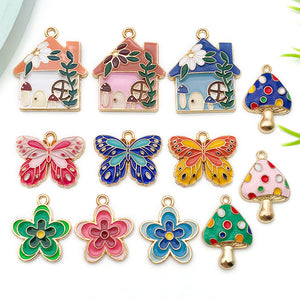 Enamel Butterfly, Flower, Mushroom and Cottage Zinc Alloy Charms