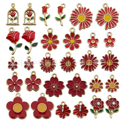 Colorful flower charms arranged on a light background