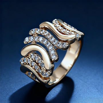 Wide Curved Clear Stone Statement Ring In Gold And Silver Tones