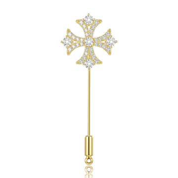 Crystal Cross Stick Pin Brooch in Gold and Silver Tones
