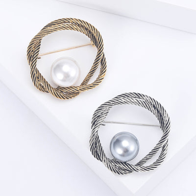 Twisted Circle Brooch With Faux Pearl Accent front group view