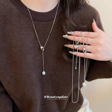 Pearl Drop and Loop Pendant Necklace Statement Fashion Jewelry