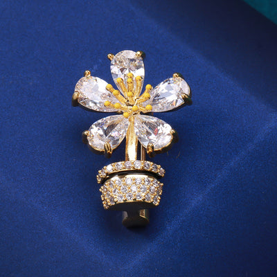 Crystal Flower Pot Brooch front view on a plain background