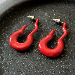 Sculptural Open Loop Stud Earrings in Burgundy and Silver Tone