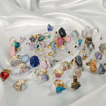 Random Stone Adjustable Open Rings in Twelve Assortments