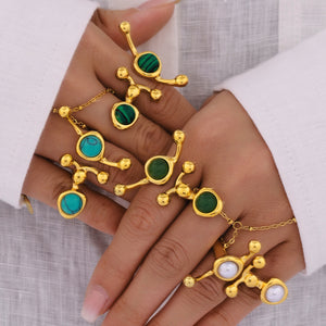 Abstract Dual Stone Open Rings Stainless Steel Gold Two-Tone