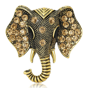 Antique Gold Elephant Head Brooch Champagne Rhinestone Pin