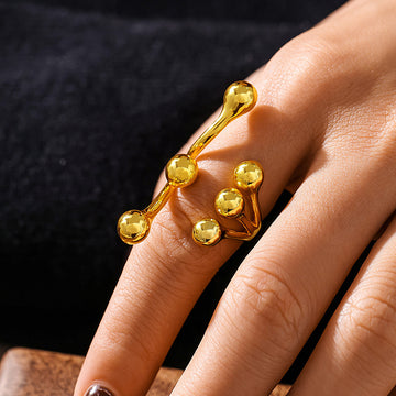 Gold Open Branch Sphere Ball Statement Ring Size 7