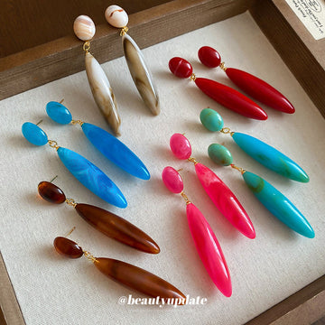 Long Marbled Resin Teardrop Earrings in Six Bright Colors