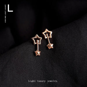 Rose Gold Hollow Star Front Back Jacket Stud Earrings