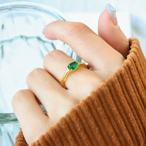 Open Adjustable Ring Green Oval Zircon Copper Alloy Band