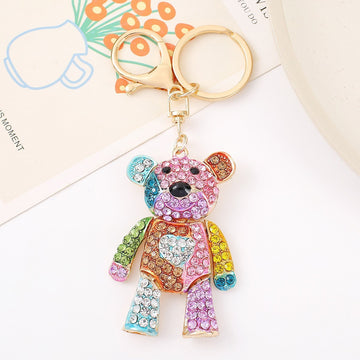 Rhinestone Bear Keychain Multicolor Crystal Teddy Bag Charm