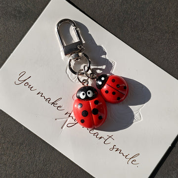 Red Double Ladybug Charm with Silver Tone Lobster Clasp