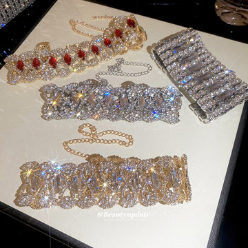 Openwork Crystal Choker Necklace Wide Silver Bracelet Styles