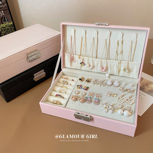 Locking Compartment Jewelry Storage Box Organizer Case