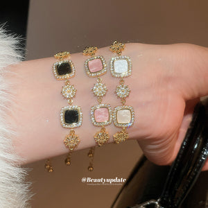 Gold Square Stone Slider Bracelet Cubic Zirconia 3 Colors