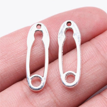 Open Safety Pin Charms in Detailed Metal Finishes for Jewelry Making
