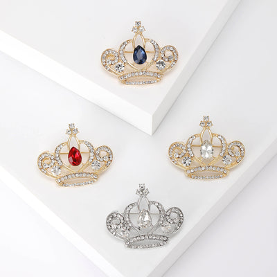 Crystal Crown Brooch in Four Metal and Jewel Colorways grouped product view