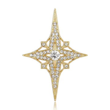Eight Point Crystal Star Brooch in Silver and Gold Tones