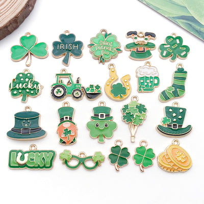 Colorful clover charms arranged on a light background