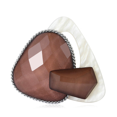 Layered Geometric Stone Brooch front view