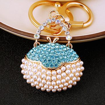 Round Pearl Handbag Keychains in Blue Red Pink and Random Color Option