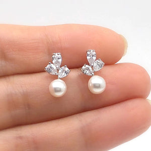 Marquise Leaf And Pearl-Like Drop Stud Earrings In Two Tones