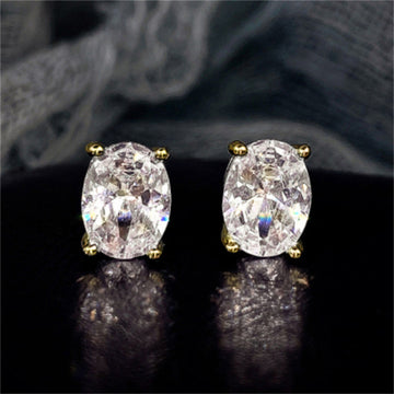 Oval Faceted Solitaire Stud Earrings In Ten Stone Colors