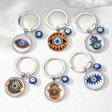 Evil Eye Glass Cabochon Keychain Hamsa Eye 8 Styles