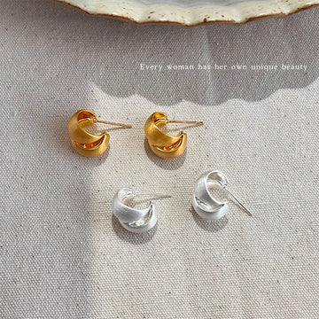 Brushed Silver And Gold Tone Chunky C Shaped Stud Earrings