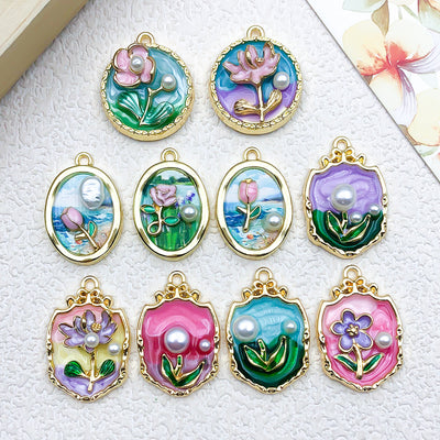 Colorful flower charms arranged on a light background