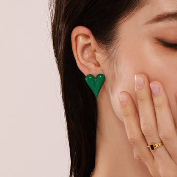 Green Red Enamel Oil Drip Heart Stud Earrings Stainless Steel