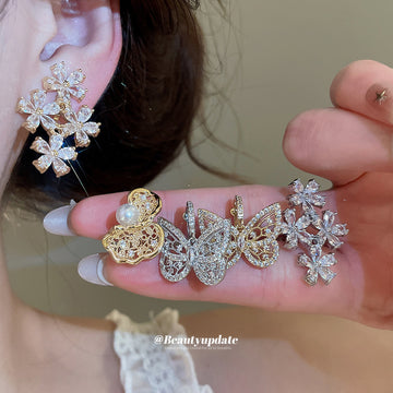 Crystal Flower and Butterfly Ear Clips in Eight Designs