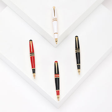 Miniature Fountain Pen Brooch in Detailed Metal and Crystal Design