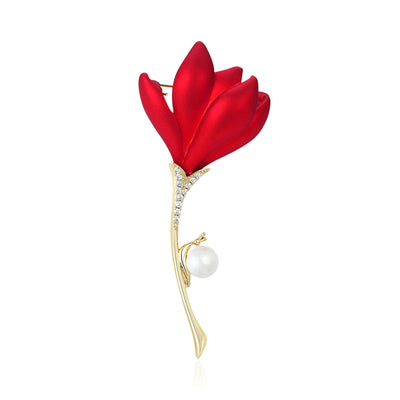 Red Tulip brooch shown from the front