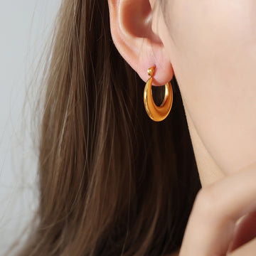Polished Gold Steel Crescent U-Shape Chunky Hoop Earrings
