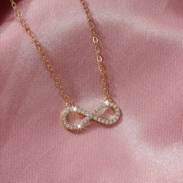 Gold Tone Clear Stone Infinity Pendant Necklace Jewelry