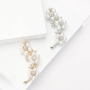 Pearl Flower Vine Brooch Rhinestone Centers Silver or Gold